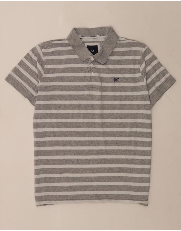 Crew Clothing Mens Short Sleeve Polo Shirt XL Grey Striped Cotton