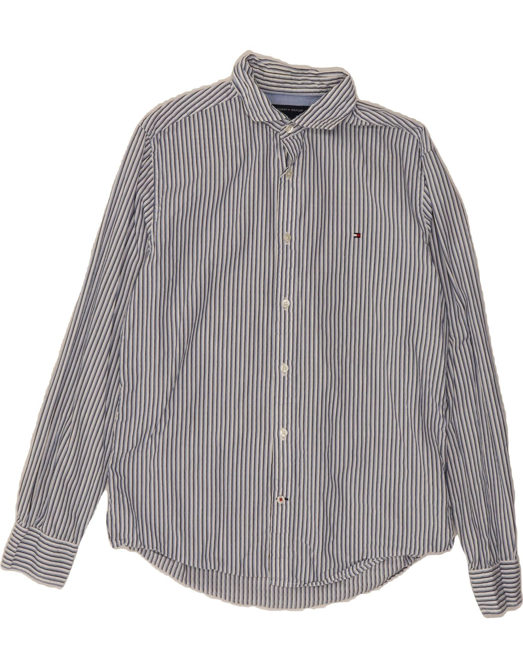 TOMMY HILFIGER Mens Shirt Medium Blue Striped Cotton Vintage Tommy Hilfiger and Second-Hand Tommy Hilfiger from Messina Hembry 