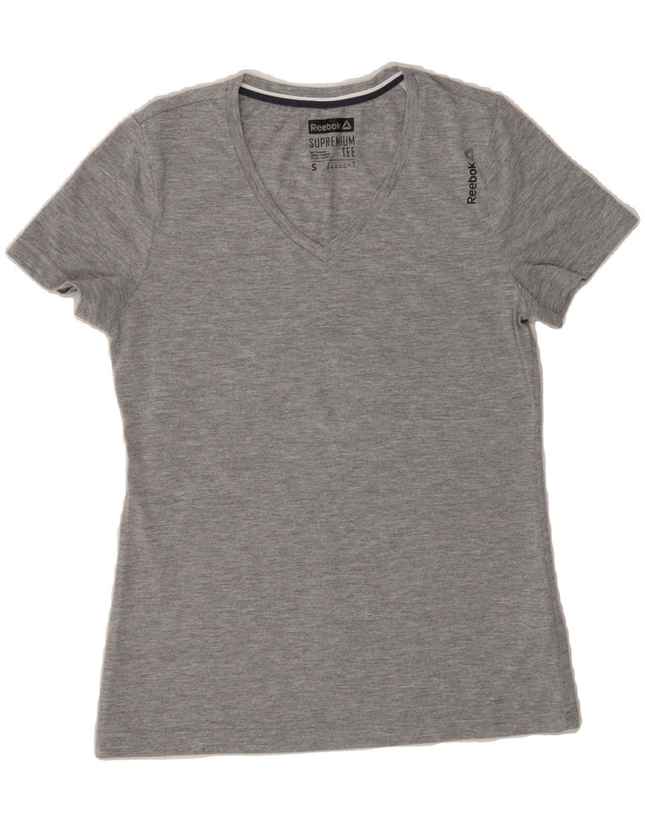 REEBOK Womens T-Shirt Top UK 8/10 Small Grey Polyester Vintage Reebok and Second-Hand Reebok from Messina Hembry 