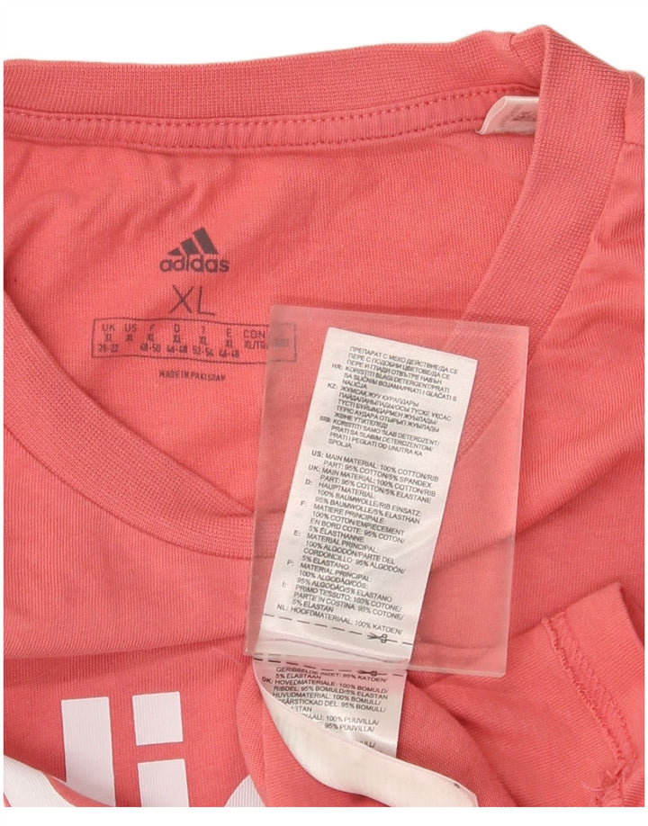 ADIDAS Womens Graphic T-Shirt Top UK 20/22 XL Pink Cotton