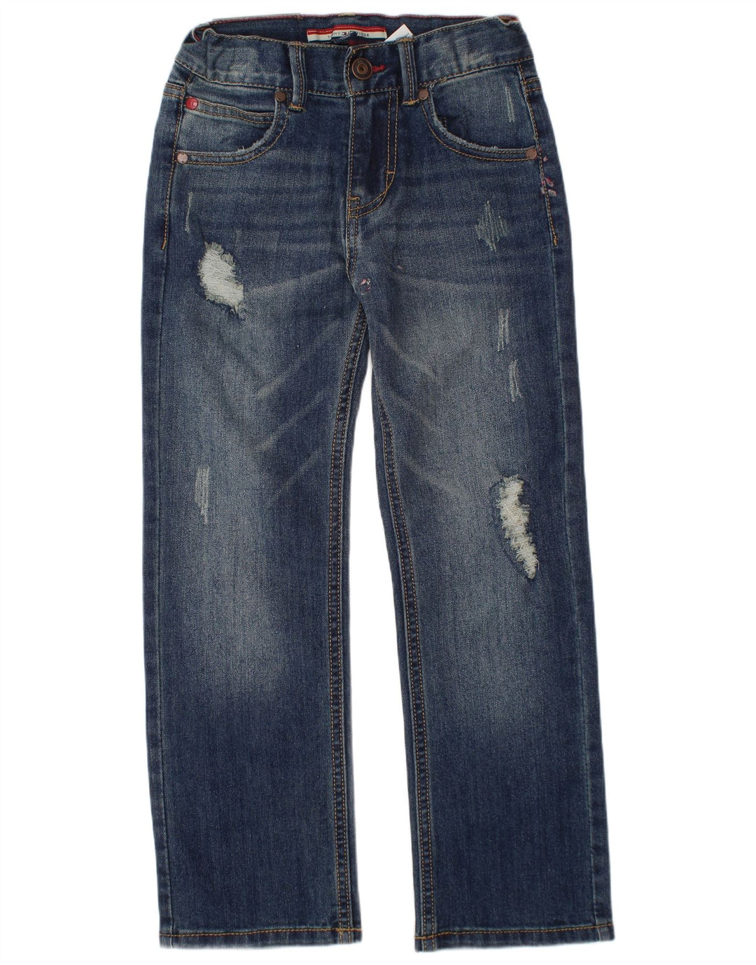 TOMMY HILFIGER Boys Distressed Straight Jeans 5-6 Years W24 L20 Blue