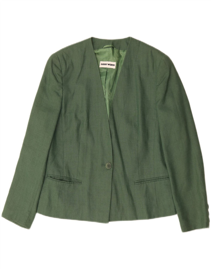 Gerry Weber Womens 1 Button Blazer Jacket EU 38 Medium Green Linen