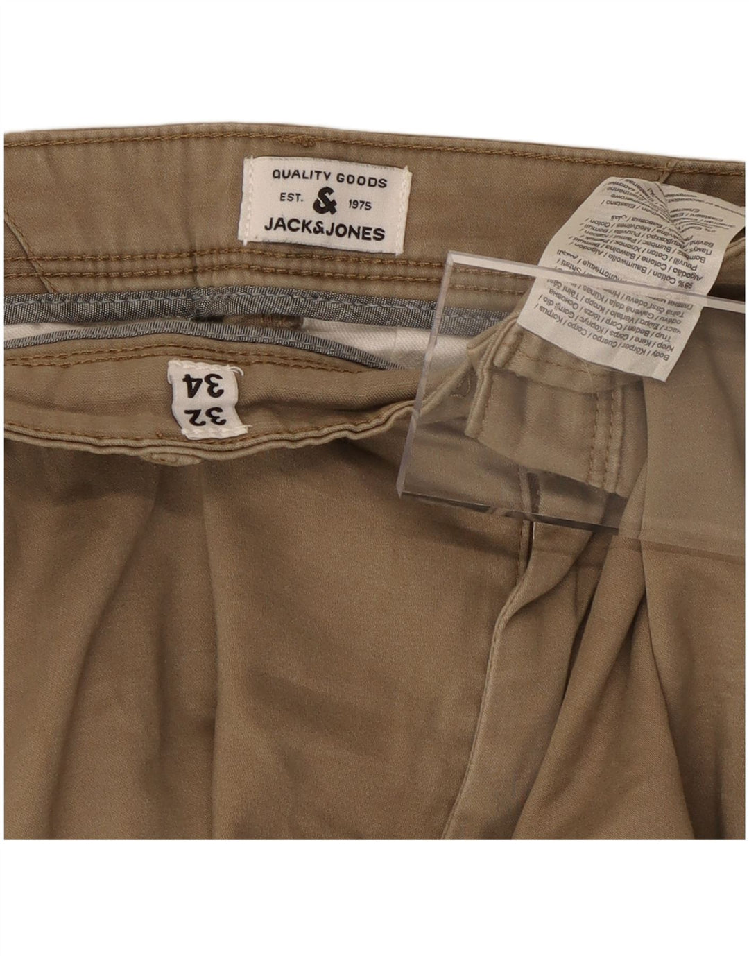 JACK & JONES Mens Slim Chino Trousers W32 L32 Beige Cotton