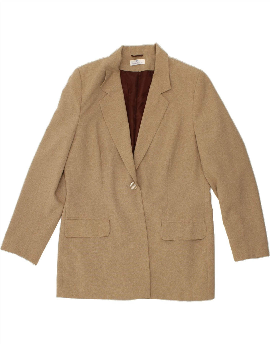 ESSENTIEL Womens Longline 1 Button Blazer Jacket UK 16 Large Beige Vintage Essentiel and Second-Hand Essentiel from Messina Hembry 