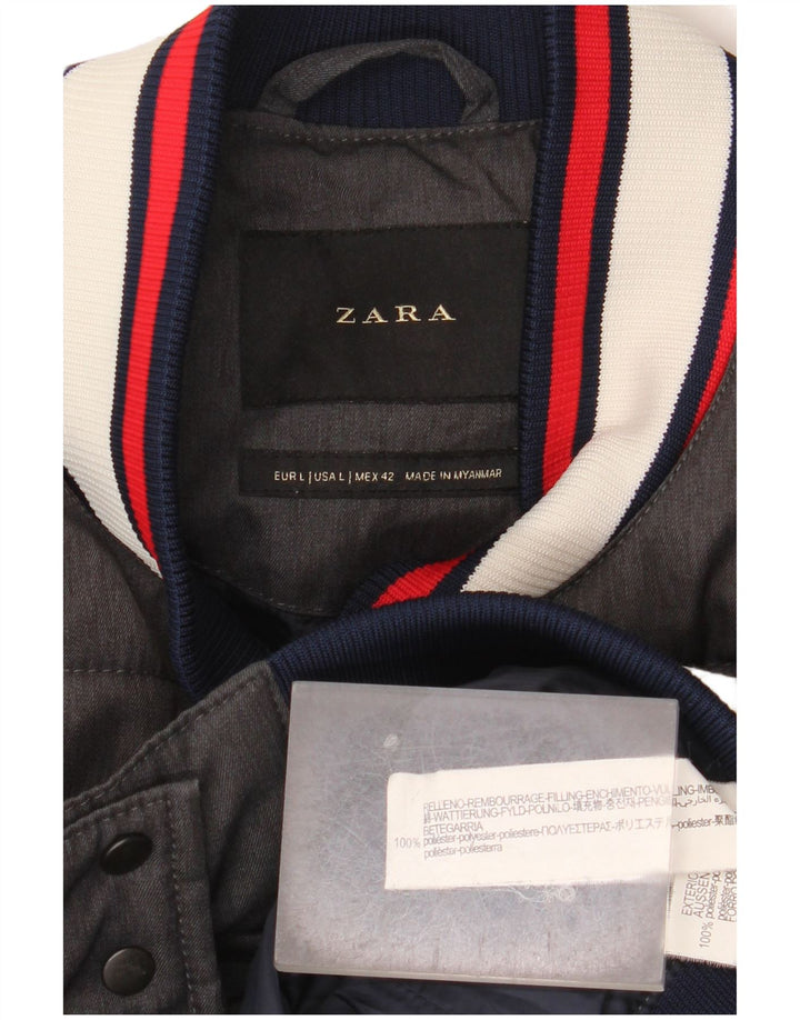 Zara Mens Padded Jacket UK 40 Large Grey Polyester