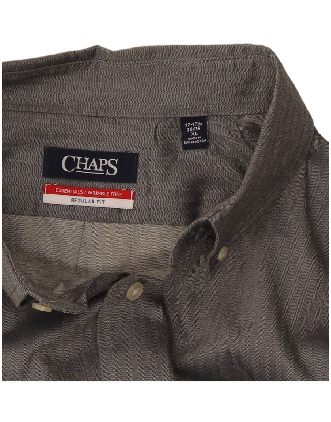 CHAPS Mens Regular Fit Shirt Size 17 1/2 XL Grey Herringbone Cotton