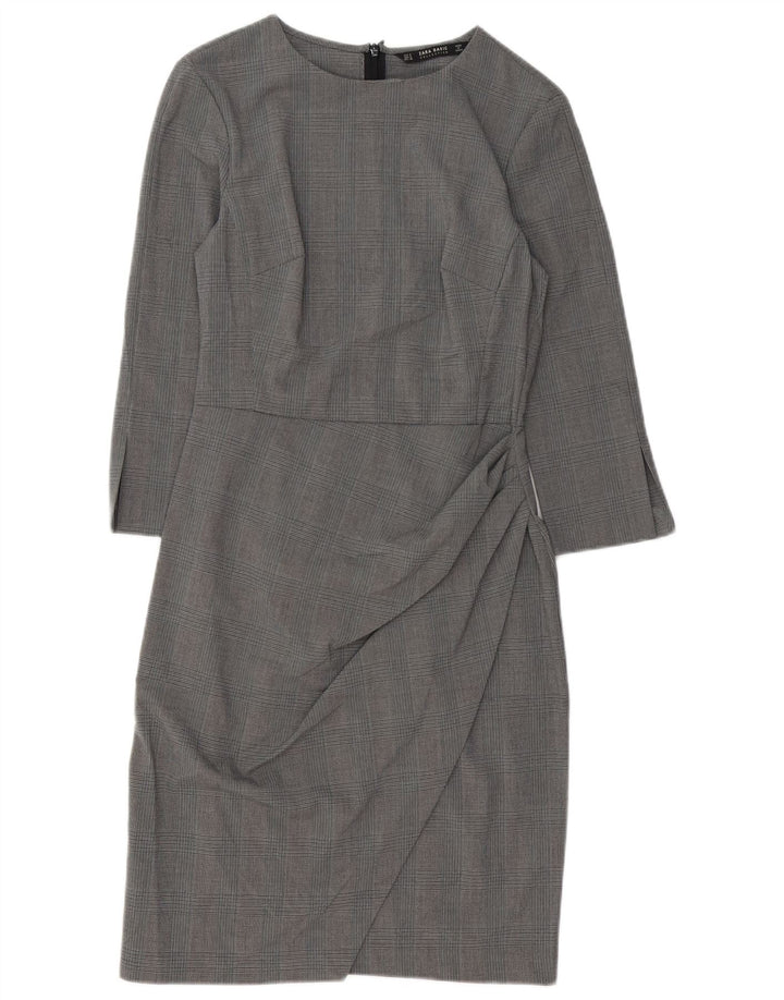 Zara Womens 3/4 Sleeve Sheath Dress UK 10 Small Grey Houndstooth Polyester