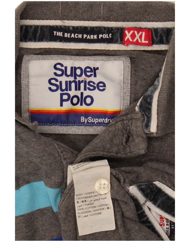 Superdry Mens Graphic Polo Shirt 2XL Grey Striped Cotton