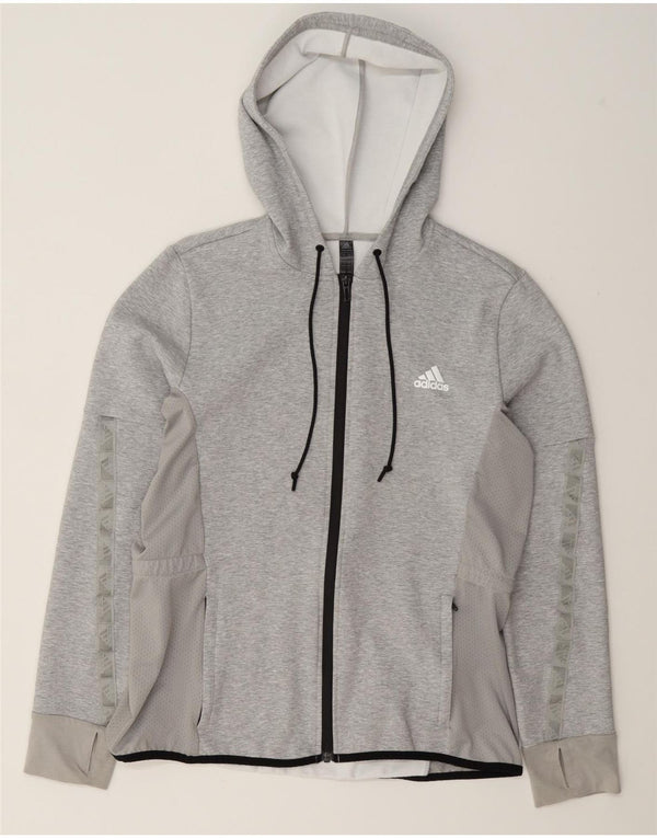 Adidas Womens Zip Hoodie Sweater UK 16/18 Large Grey Cotton