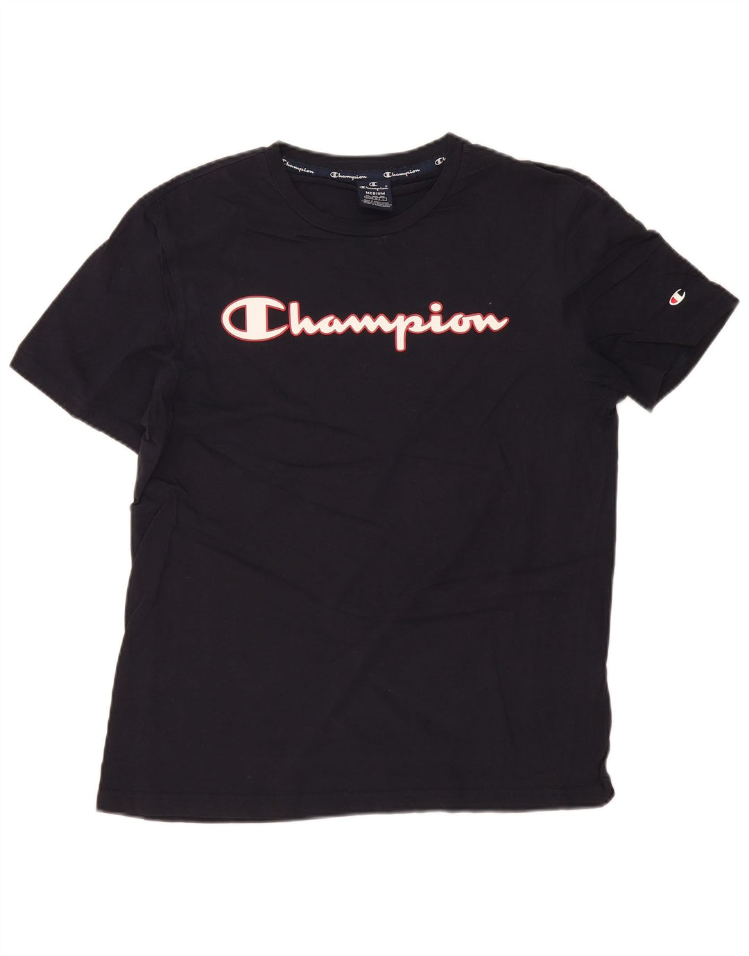 CHAMPION Mens Graphic T-Shirt Top Medium Navy Blue Cotton