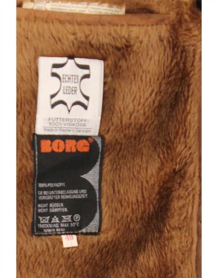 Vintage Mens Shearling Overcoat IT 48 Medium Brown Leather