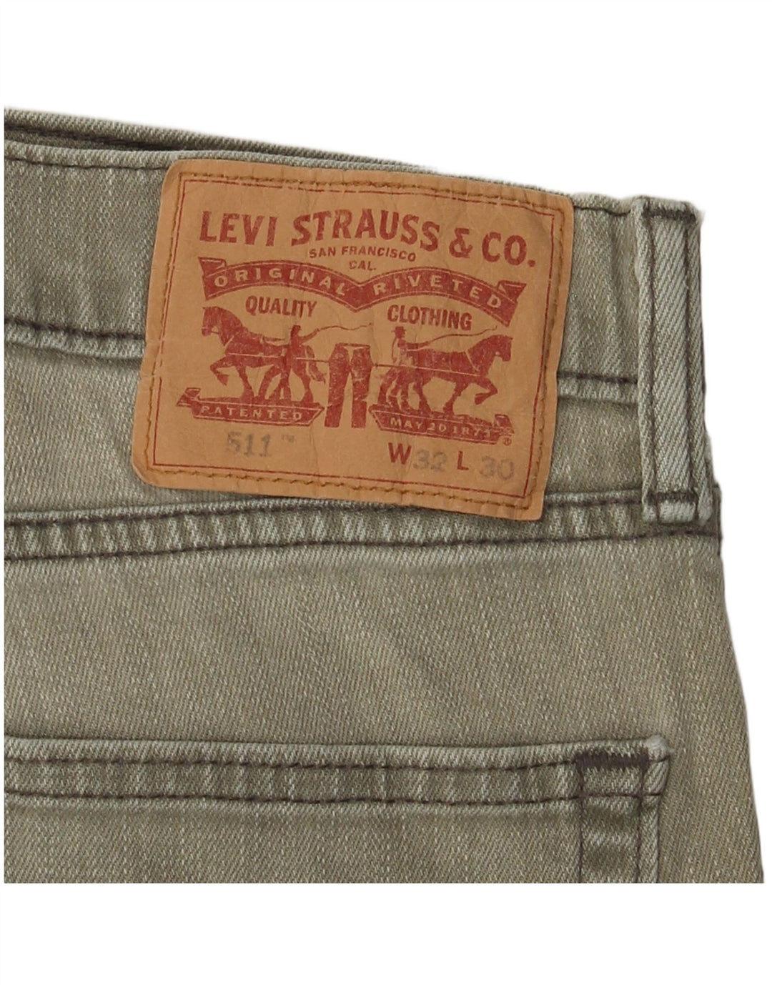 LEVI'S Mens 511 Slim Jeans W32 L30 Khaki Cotton