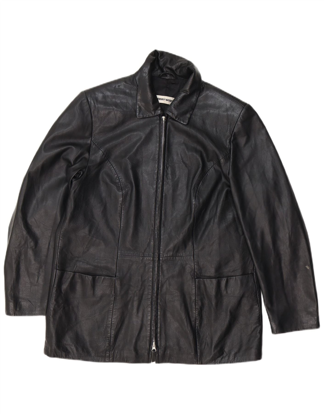 GERRY WEBER Womens Leather Coat UK 16 Large Black Leather