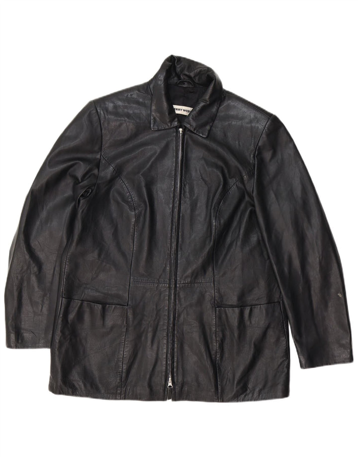 GERRY WEBER Womens Leather Coat UK 16 Large Black Leather
