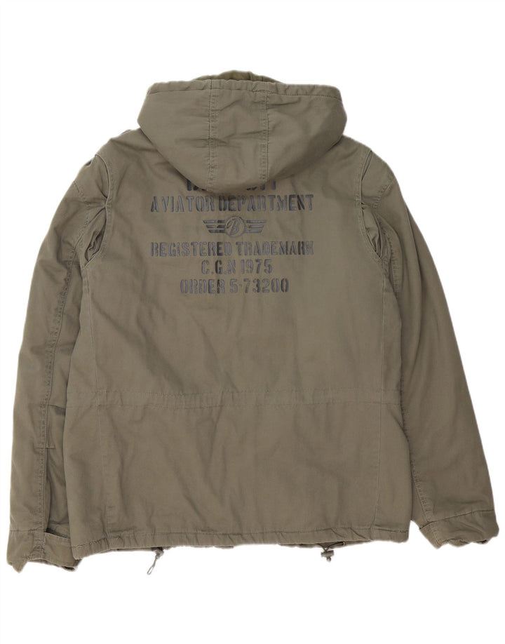 BRANDIT Mens Graphic Hooded Military Jacket UK 42 XL Khaki Cotton