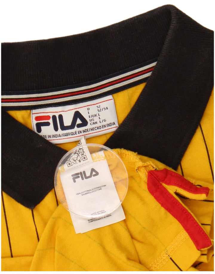 FILA Mens Polo Shirt Large Yellow Striped Cotton