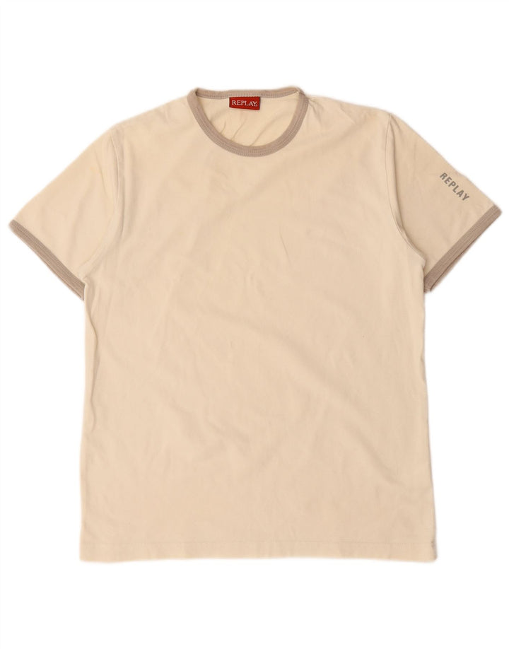 Replay Womens T-Shirt Top UK 12 Medium Off White