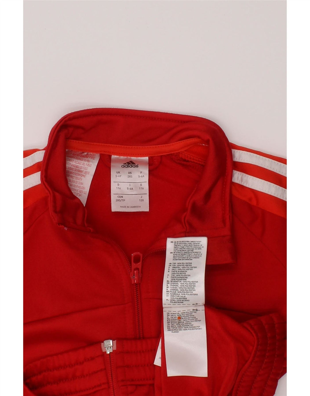 ADIDAS Girls Tracksuit Top Jacket 5-6 Years Red Polyester