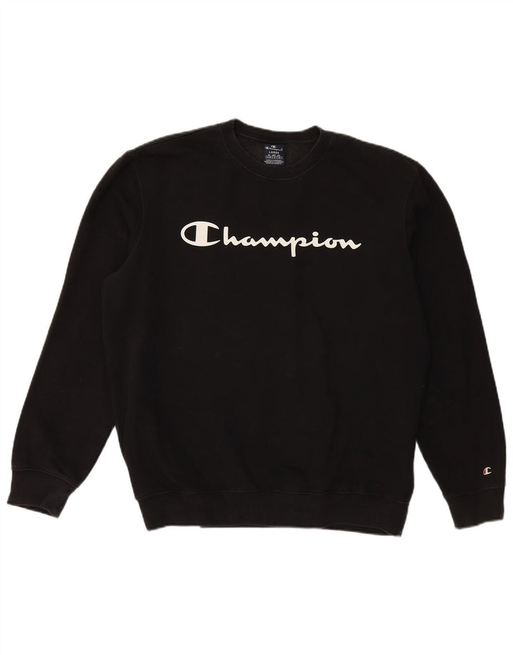 Champion Mens Graphic Sweatshirt Jumper Large Black Cotton