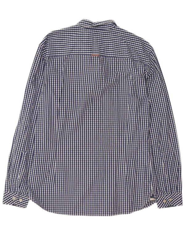 Joules Mens Slim Fit Shirt Medium Navy Blue Gingham Cotton