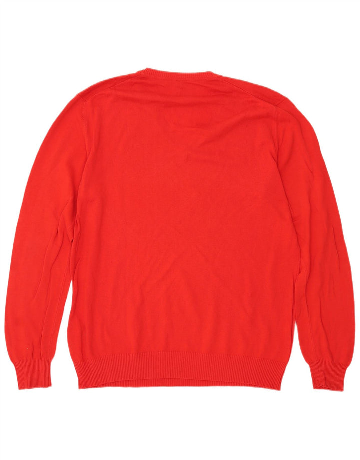 BENETTON Womens V-Neck Jumper Sweater UK 16 Large Red Cotton