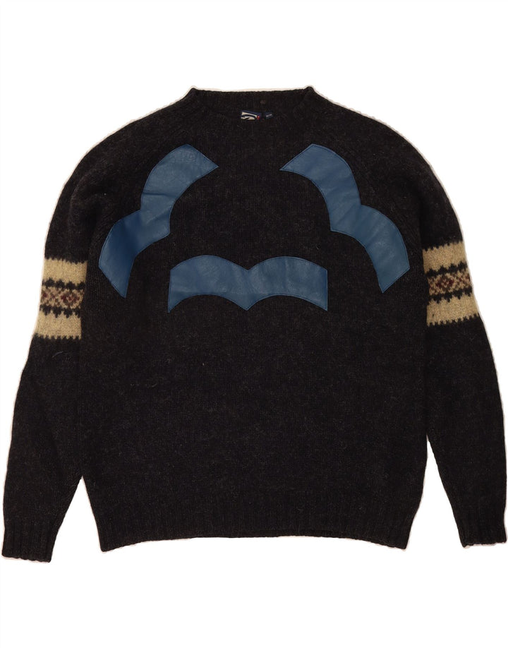 BLUE EAGLE Mens Loose Fit Crew Neck Jumper Sweater Medium Black Fair Isle Vintage Blue Eagle and Second-Hand Blue Eagle from Messina Hembry 