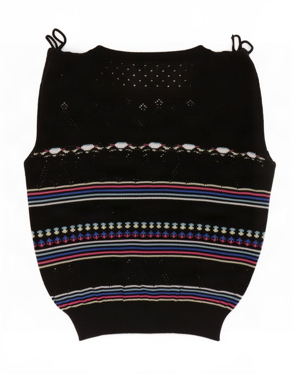 Vintage Womens Vest Tank Top UK 16 Large Black Striped