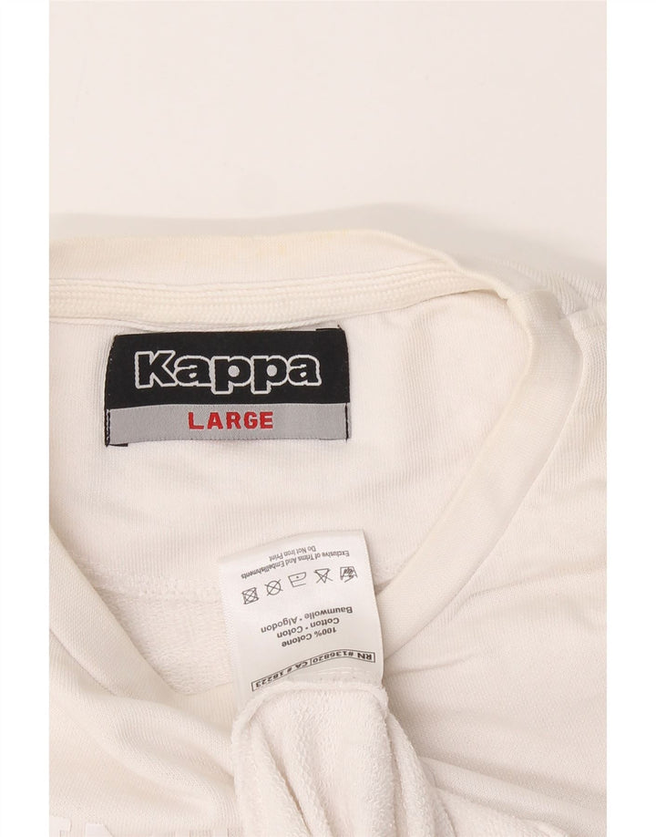 KAPPA Mens Graphic Sweatshirt Jumper Large White Cotton Vintage Kappa and Second-Hand Kappa from Messina Hembry 