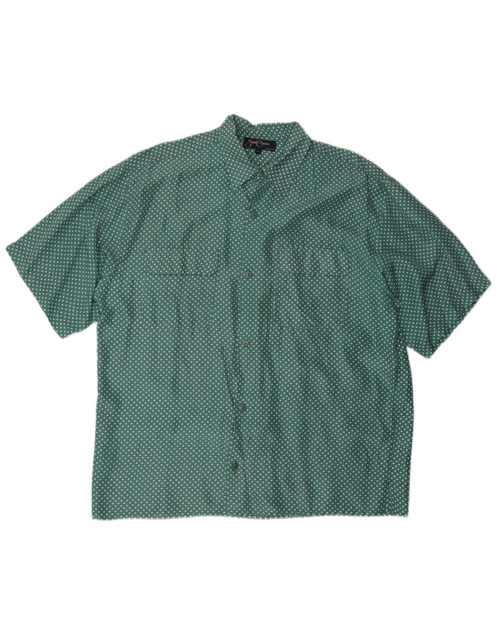 VINTAGE Mens Short Sleeve Shirt XL Green Spotted Silk
