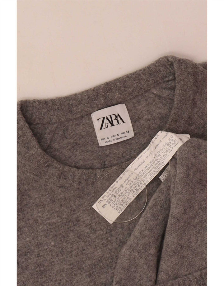 Zara Mens Boat Neck Jumper Sweater Small Grey Wool