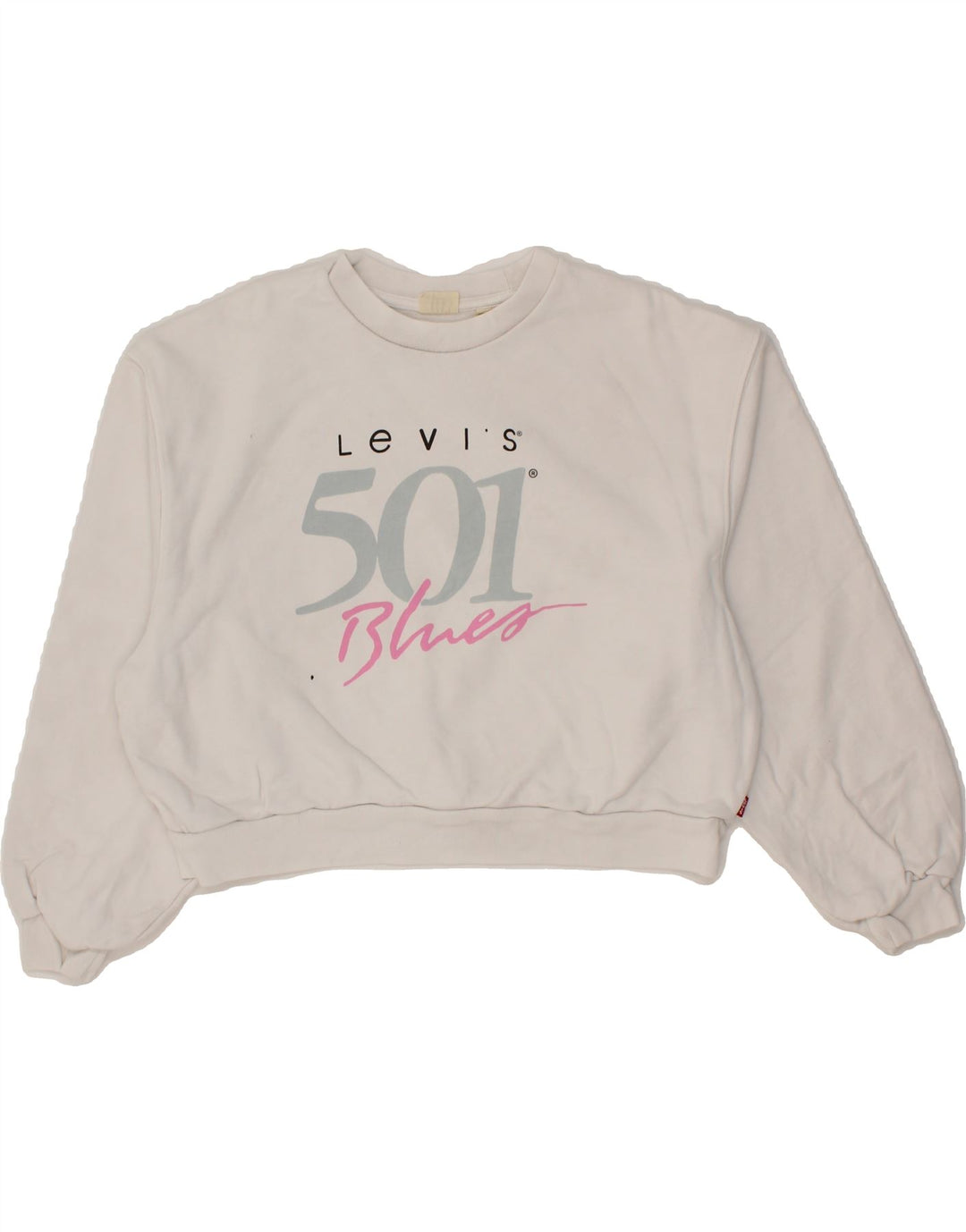 LEVI'S Womens Oversized Graphic Crop Sweatshirt Jumper UK 10 Small White Vintage Levi's and Second-Hand Levi's from Messina Hembry 