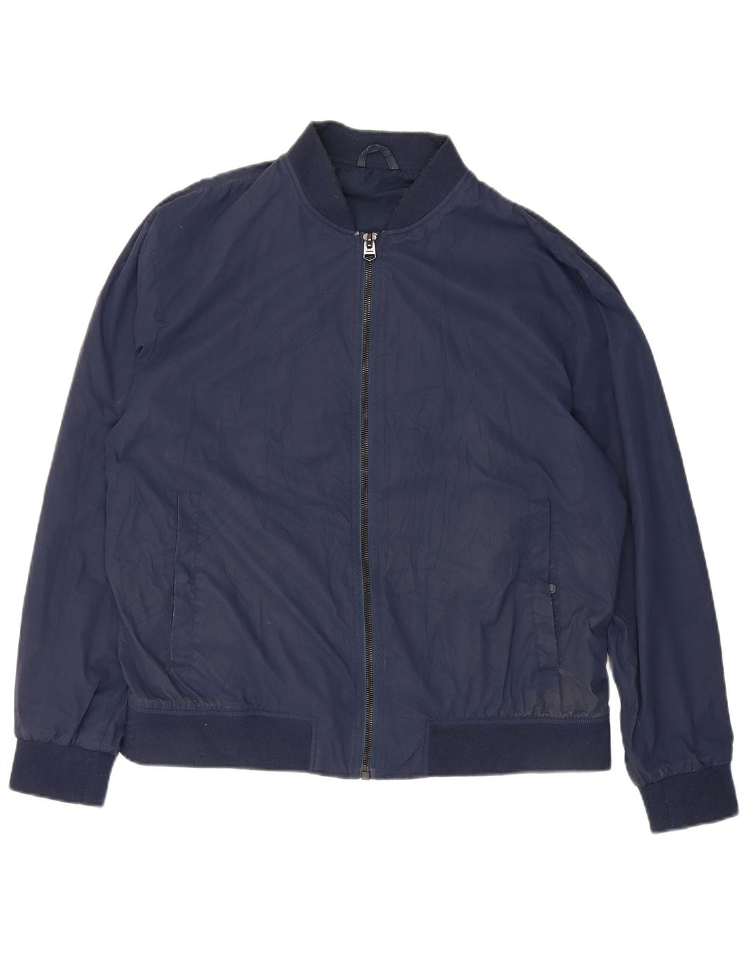 Zara Mens Bomber Jacket UK 42 XL Navy Blue Polyester
