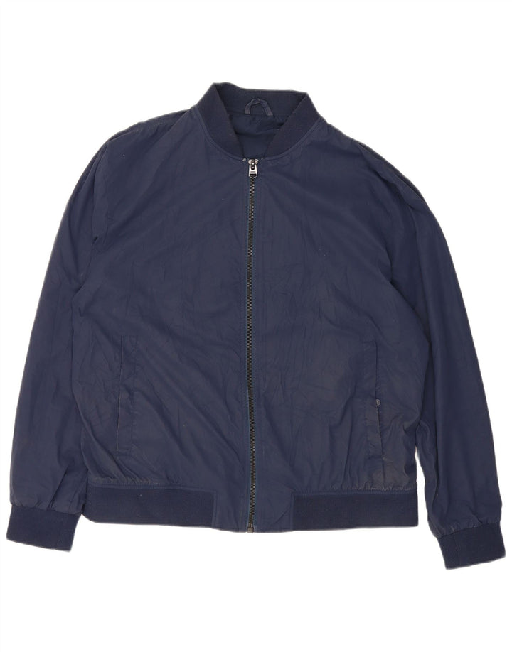 Zara Mens Bomber Jacket UK 42 XL Navy Blue Polyester
