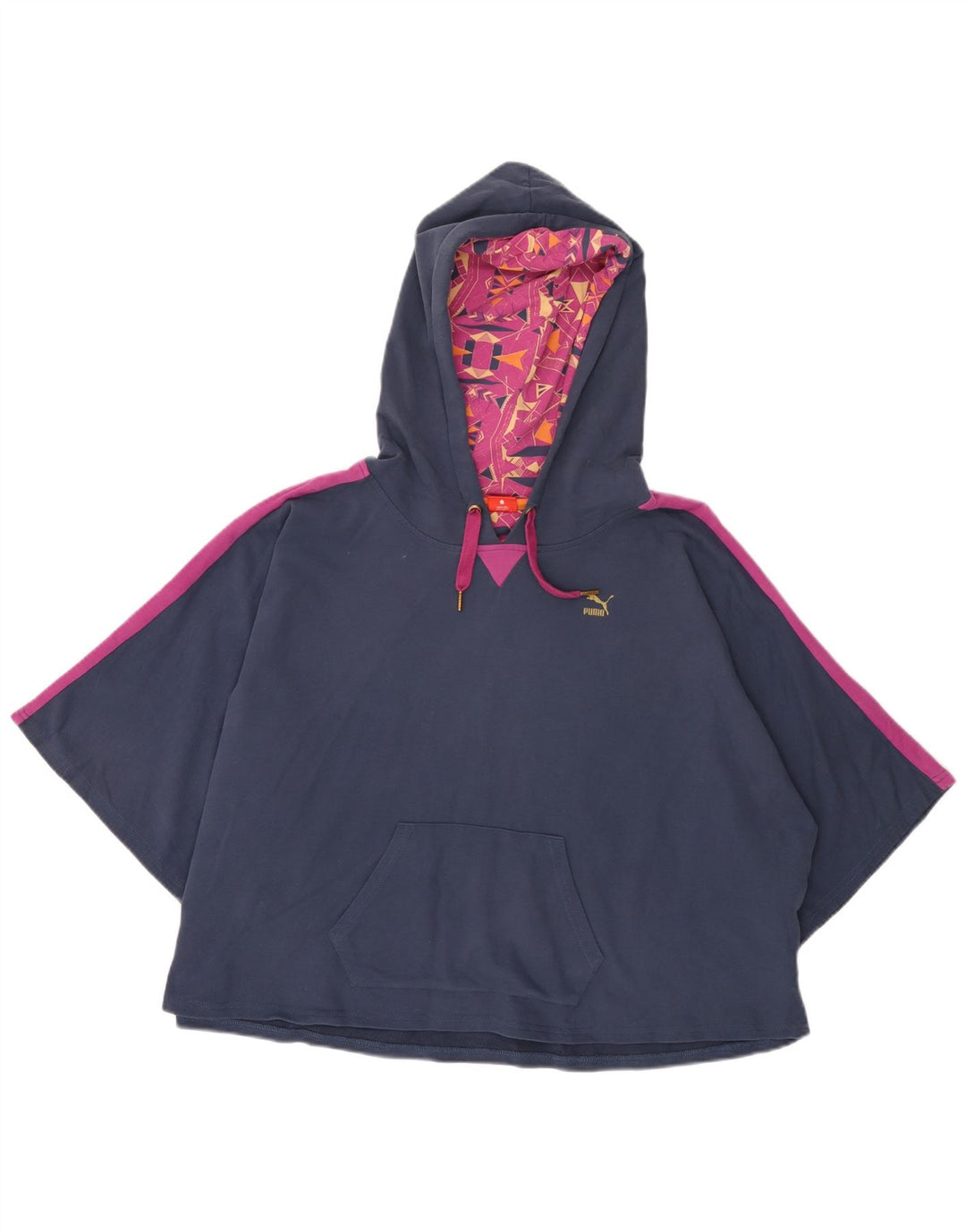 PUMA Womens Crop Oversized Hoodie Jumper UK 12 Medium Navy Blue