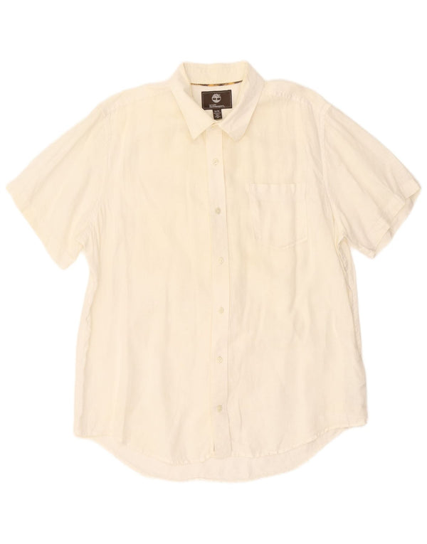 Timberland Mens Short Sleeve Regular Fit Shirt XL Off White Linen