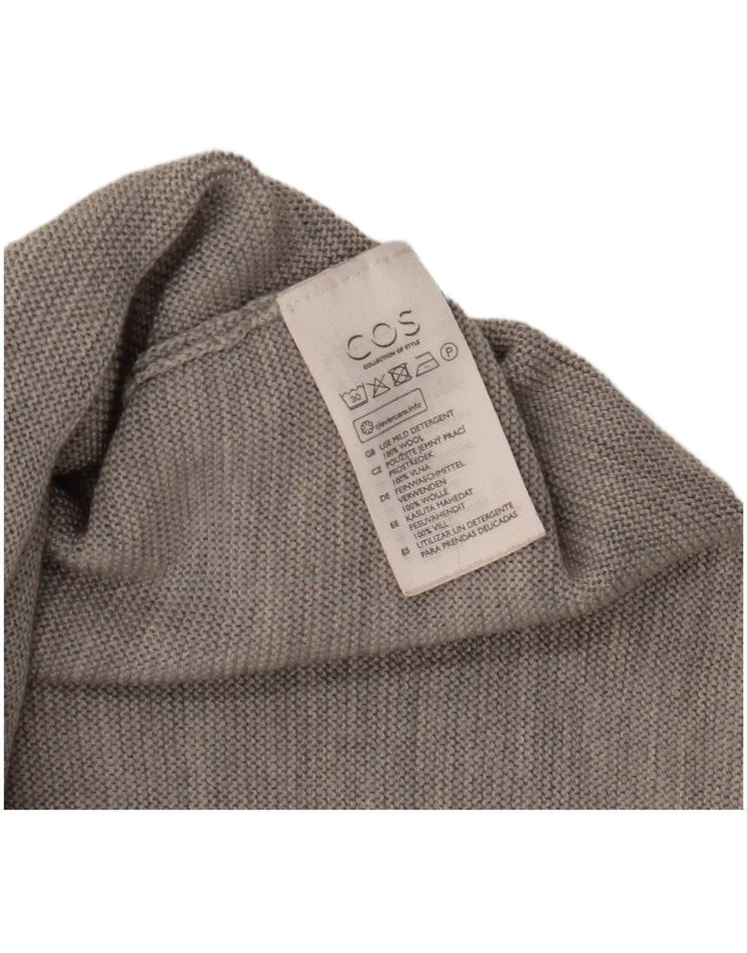 COS Womens 3/4 Sleeve Crop Boat Neck Jumper Sweater UK 10 Small Grey Wool