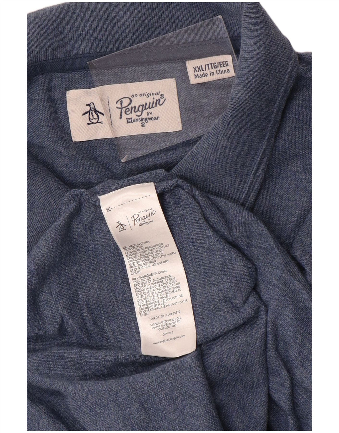 PENGUIN Mens Polo Shirt 2XL Blue Cotton