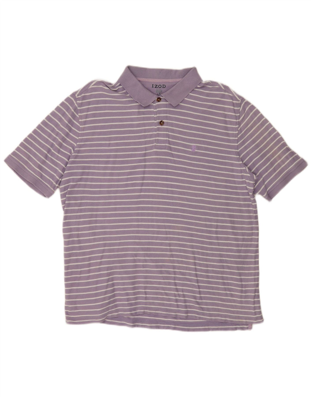 Izod Mens Polo Shirt Large Purple Striped Cotton