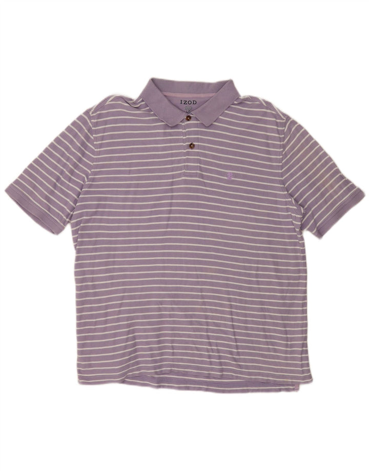 Izod Mens Polo Shirt Large Purple Striped Cotton