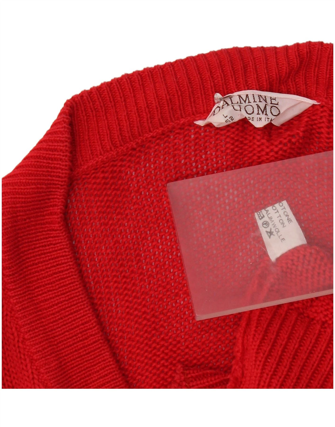 DALMINE Mens Loose Fit V-Neck Jumper Sweater Large Red Cotton