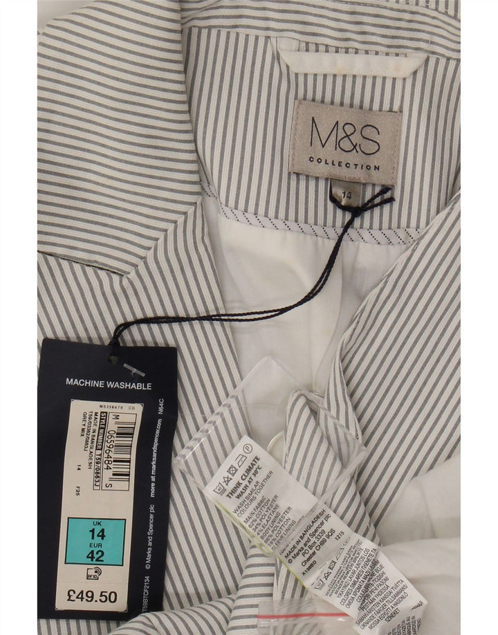 Marks & Spencer Womens 1 Button Blazer Jacket UK 14 Large Grey Pinstripe