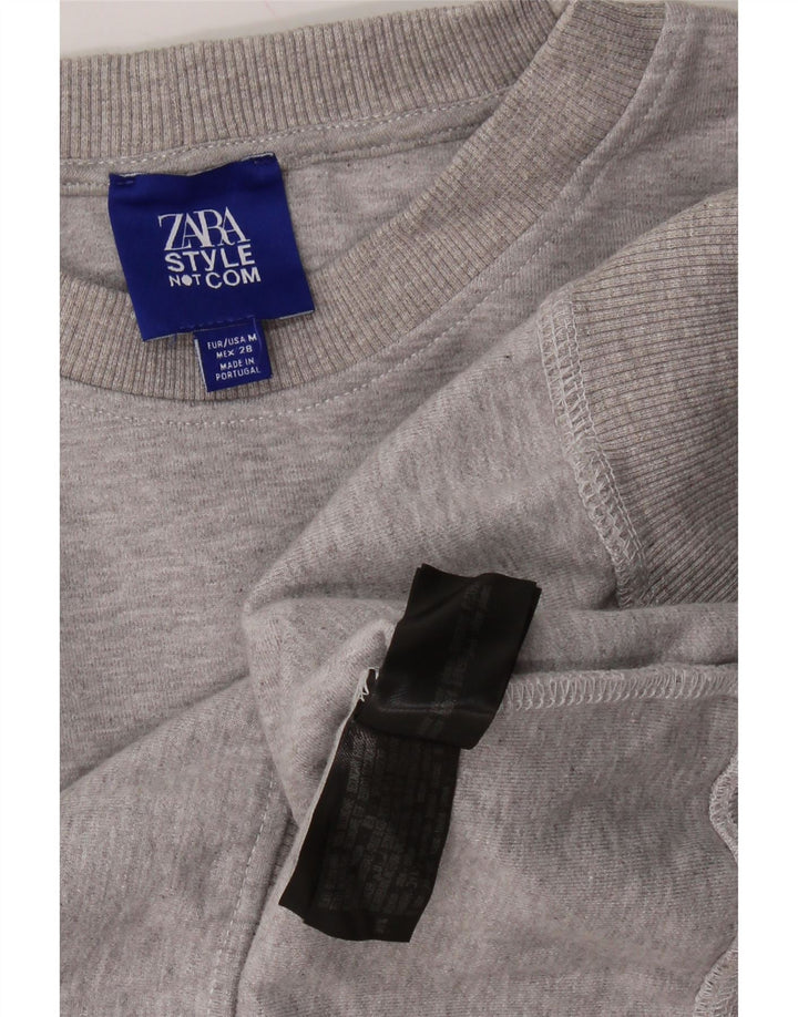 ZARA Womens Oversized Graphic Sweatshirt Jumper UK 14 Medium Grey Flecked