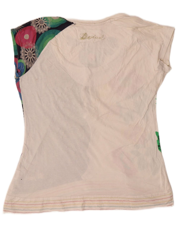 Desigual Womens Graphic T-Shirt Top UK 16 Large White Floral Cotton
