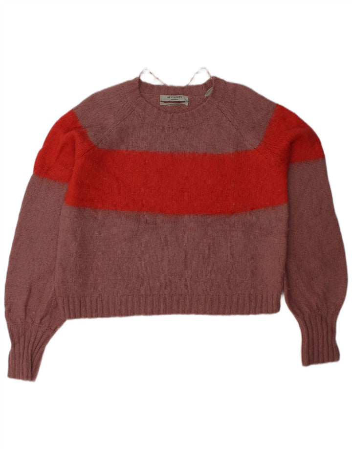 ALL SAINTS Womens Crew Neck Jumper Sweater UK 14 Medium Pink Colourblock