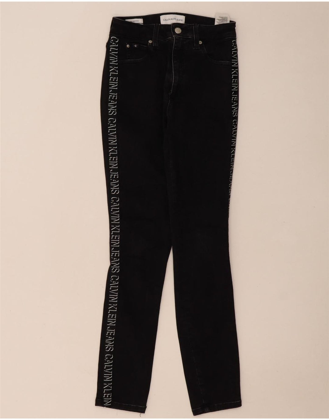 CALVIN KLEIN Womens Graphic Skinny Jeans W27 L30 Black Cotton