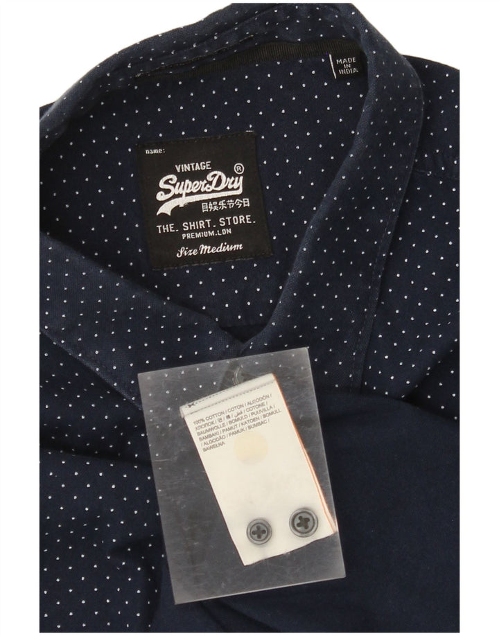 SUPERDRY Mens Shirt Medium Navy Blue Spotted Cotton