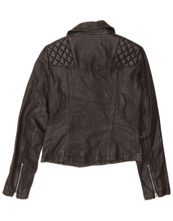 All Saints Womens Crop Leather Biker Jacket UK 8 Small Black