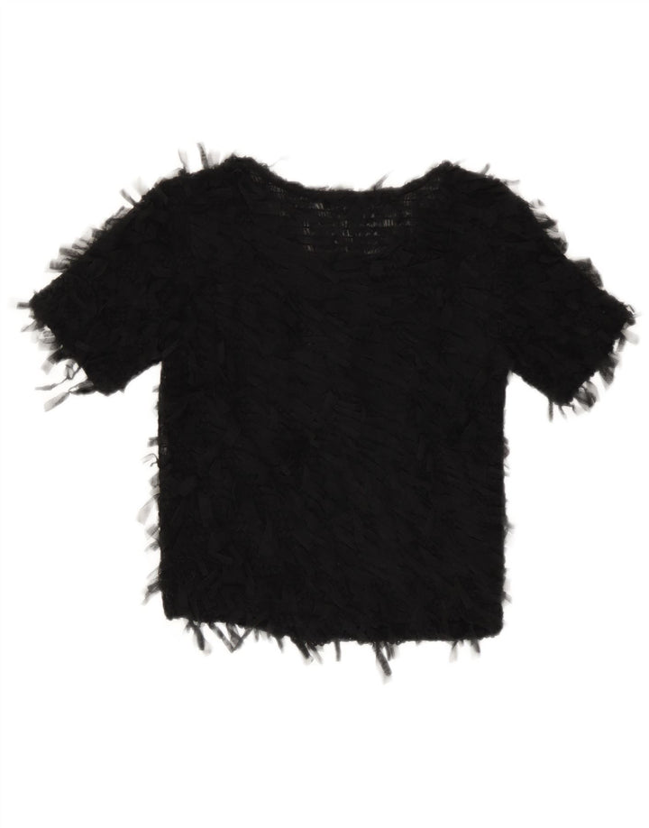 Zara Womens Crop See Through Blouse Top UK 8 Small Black