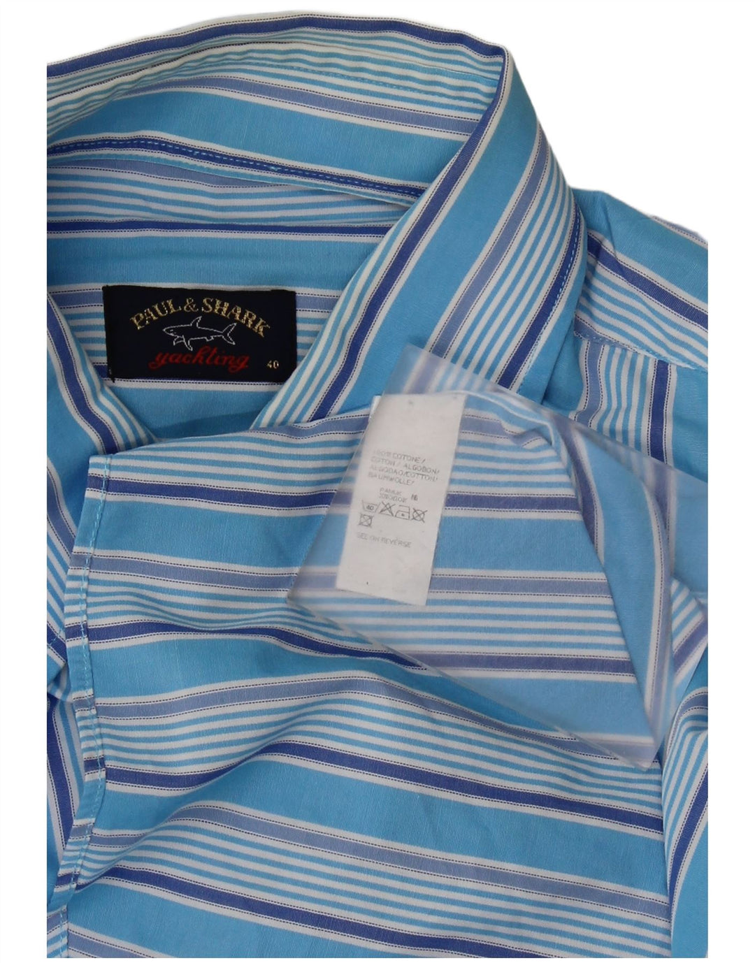 Paul & Shark Mens Shirt Size 40 Medium Blue Striped Cotton