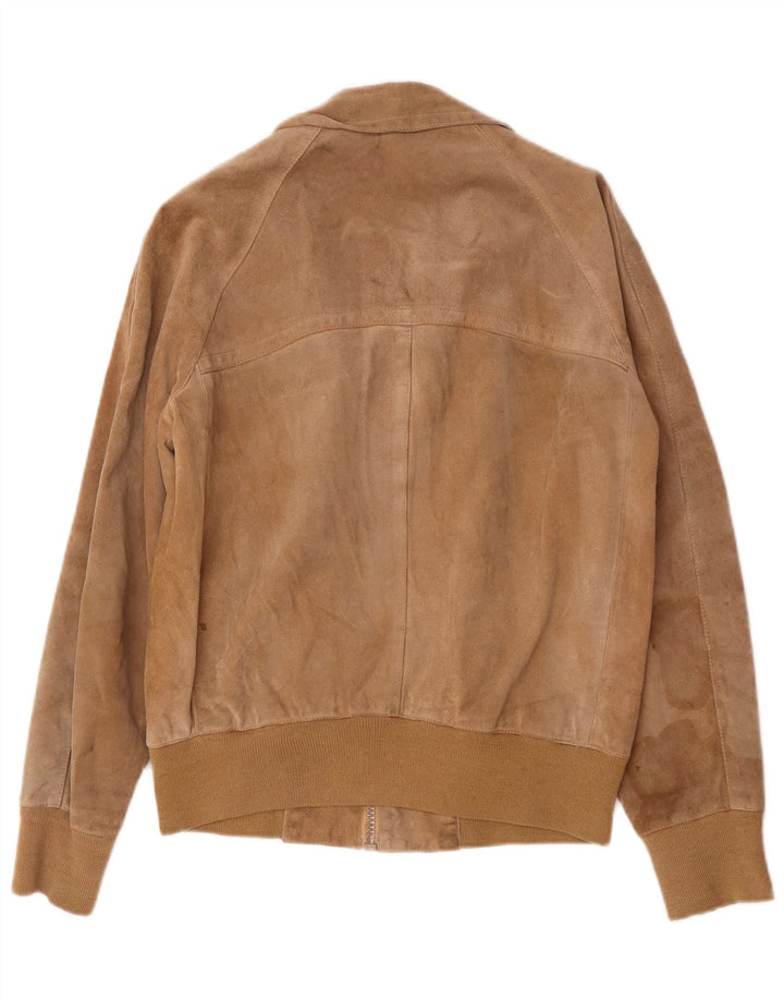 Vintage Mens Suede Bomber Jacket UK 38 Medium Beige